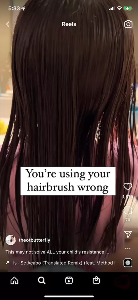 girl having wet hair brushed